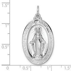 Sterling Silver Rhodium-plated Polished Solid Miraculous Medal Pendant