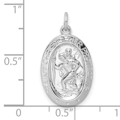 Sterling Silver Rhodium-plated Polished Solid Saint Christopher Pendant