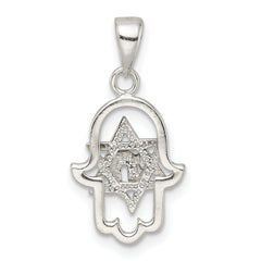 Sterling Silver Polished Chai in Star of David Hamsa Pendant
