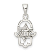 Sterling Silver Polished Chai in Star of David Hamsa Pendant