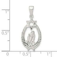 Sterling Silver Polished Star of David w/Praying Hands Pendant