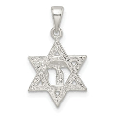 Sterling Silver Polished and D/C Star of David w/Chai Pendant