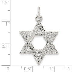 Sterling Silver Polished Textured Solid Star of David Pendant