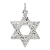 Sterling Silver Polished Textured Solid Star of David Pendant