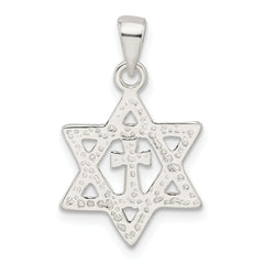 Sterling Silver Polished and D/C Star of David w/Cross Pendant