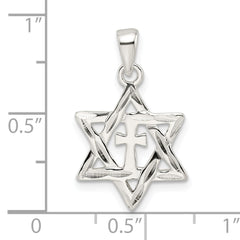Sterling Silver Polished and D/C Star of David w/Cross Pendant