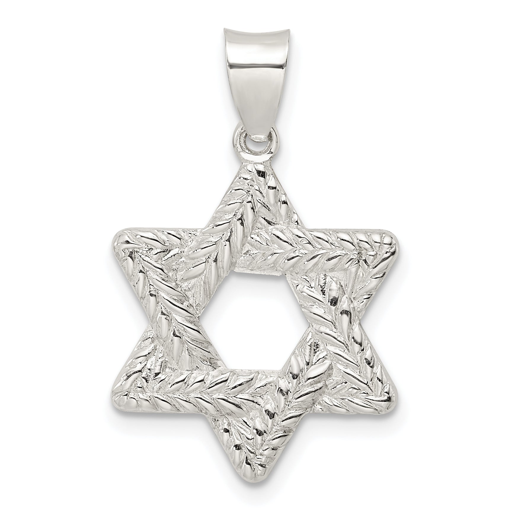 Sterling Silver Polsihed and Textured Solid Star of David Pendant