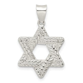Sterling Silver Polsihed and Textured Solid Star of David Pendant