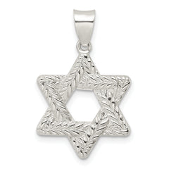 Sterling Silver Polsihed and Textured Solid Star of David Pendant