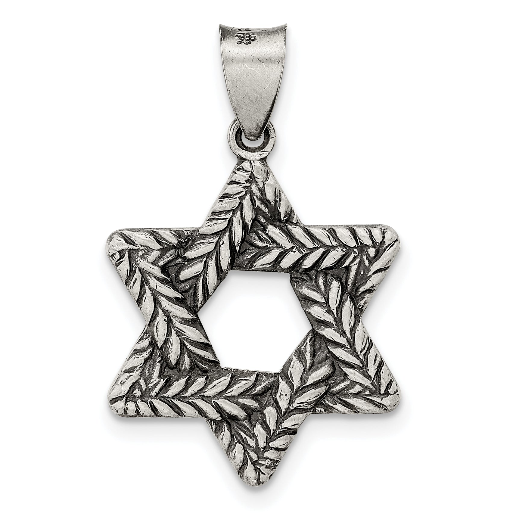 Sterling Silver Antiqued and Textured Solid Star of David Pendant