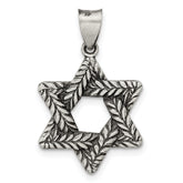 Sterling Silver Antiqued and Textured Solid Star of David Pendant