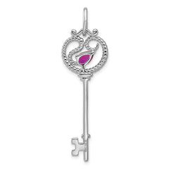 Pure Fire Sterling Silver Rhod-plated Key with Pink CZ Pendant