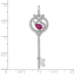 Pure Fire Sterling Silver Rhod-plated Key with Pink CZ Pendant