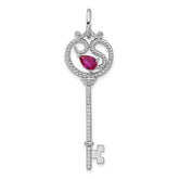 Pure Fire Sterling Silver Rhod-plated Key with Pink CZ Pendant