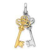 Sterling Silver Rhodium and Gold-tone 2 Piece Dangle Key Pendant