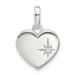 Sterling Silver E-coated CZ Heart Pendant