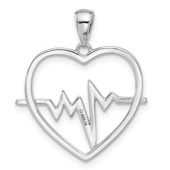 Sterling Silver Rhodium-plated Heartbeat Heart Pendant