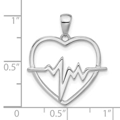 Sterling Silver Rhodium-plated Heartbeat Heart Pendant