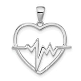 Sterling Silver Rhodium-plated Heartbeat Heart Pendant