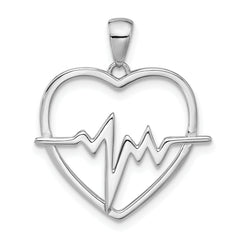Sterling Silver Rhodium-plated Heartbeat Heart Pendant