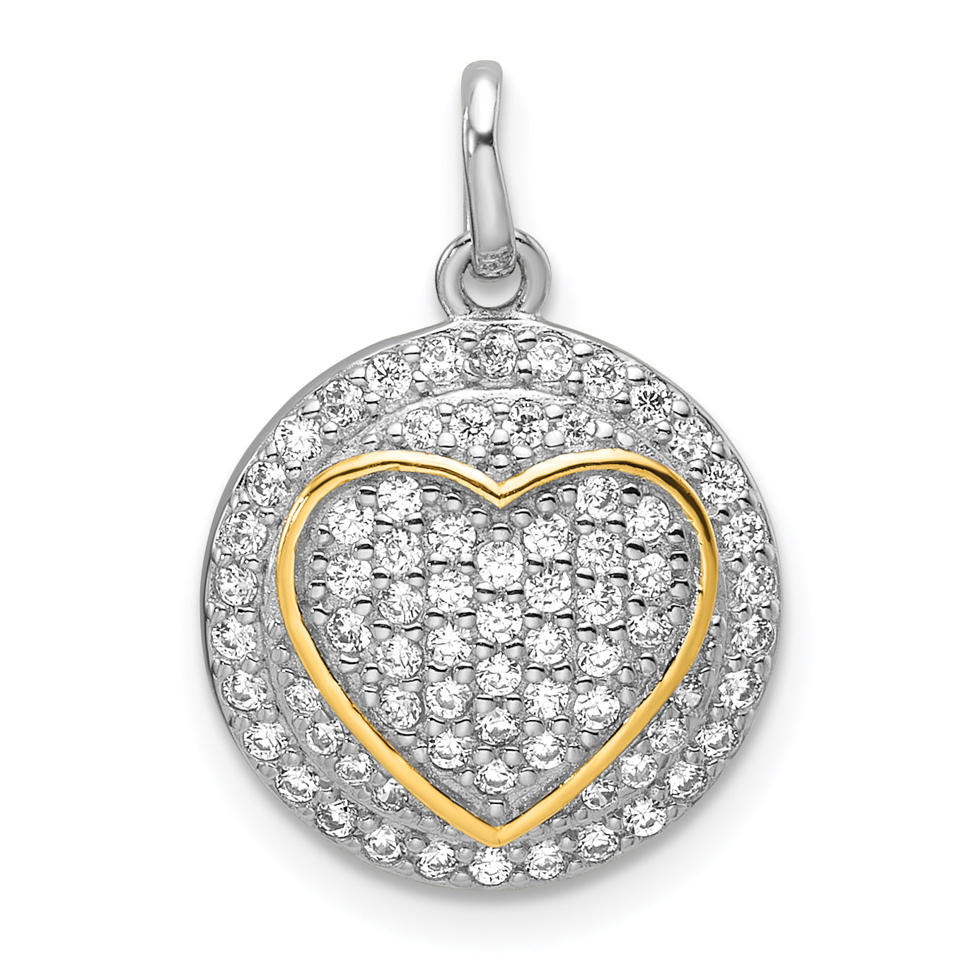 Sterling Silver Gold-plated CZ Heart Circle Pendant