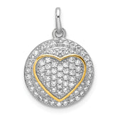 Sterling Silver Gold-plated CZ Heart Circle Pendant