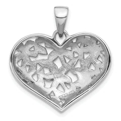 Sterling Silver Rhodium-Plated Polished Flower Heart Pendant