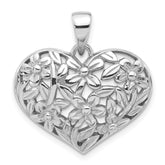 Sterling Silver Rhodium-Plated Polished Flower Heart Pendant