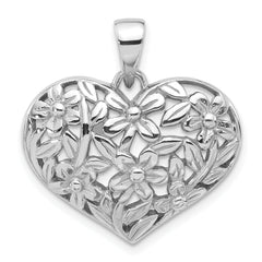 Sterling Silver Rhodium-Plated Polished Flower Heart Pendant
