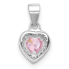 Sterling Silver Rhodium-plated Clear and Pink CZ Heart Pendant