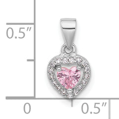 Sterling Silver Rhodium-plated Clear and Pink CZ Heart Pendant