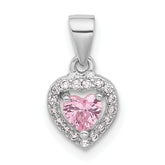Sterling Silver Rhodium-plated Clear and Pink CZ Heart Pendant