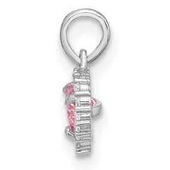 Sterling Silver Rhodium-plated Polished Pink and White CZ Heart Pendant