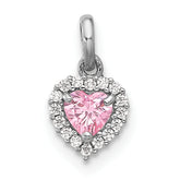 Sterling Silver Rhodium-plated Polished Pink and White CZ Heart Pendant
