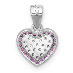 Sterling Silver Rhodium-plated Clear and Pink CZ Heart Pendant