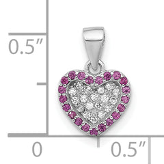 Sterling Silver Rhodium-plated Clear and Pink CZ Heart Pendant