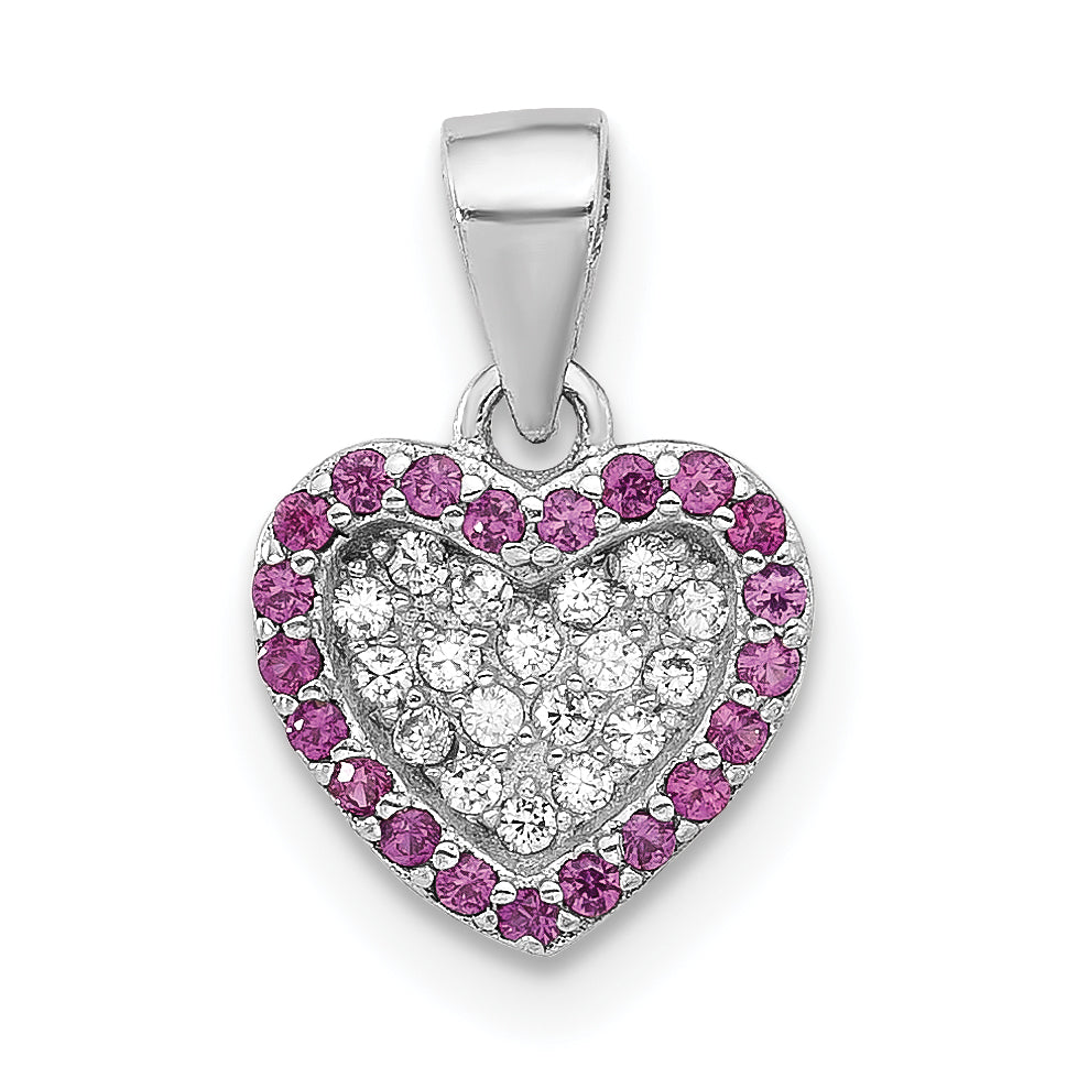 Sterling Silver Rhodium-plated Clear and Pink CZ Heart Pendant