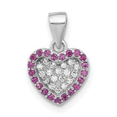 Sterling Silver Rhodium-plated Clear and Pink CZ Heart Pendant