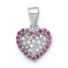 Sterling Silver Rhodium-plated Clear and Pink CZ Heart Pendant