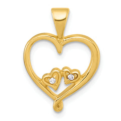 Sterling Silver Gold-tone Polished CZ Two Hearts In Heart Pendant