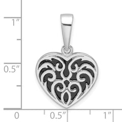 Sterling Silver Rhodium-plated Black Onyx Reversible Heart Pendant