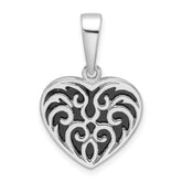 Sterling Silver Rhodium-plated Black Onyx Reversible Heart Pendant