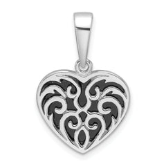 Sterling Silver Rhodium-plated Black Onyx Reversible Heart Pendant