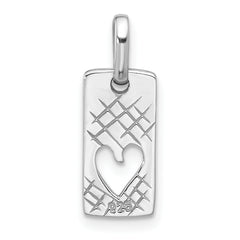 Sterling Silver Rhodium-plated Rectangle Cutout Heart Pendant