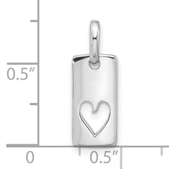 Sterling Silver Rhodium-plated Rectangle Cutout Heart Pendant