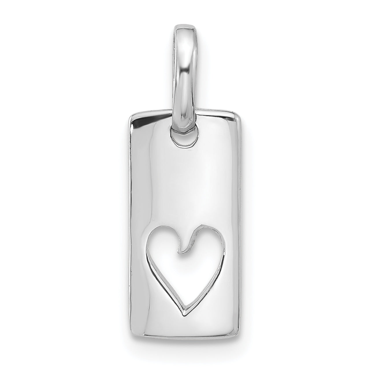 Sterling Silver Rhodium-plated Rectangle Cutout Heart Pendant