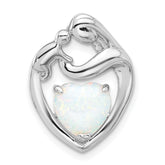 Sterling Silver Rhodium-plated Created Opal Mother/Child Heart Slide
