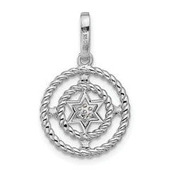 Pure Fire Sterling Silver Rhod-plated Fancy CZ Circle w/Star Pendant