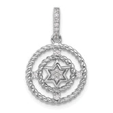 Pure Fire Sterling Silver Rhod-plated Fancy CZ Circle w/Star Pendant