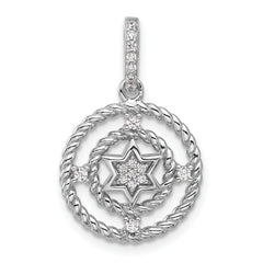 Pure Fire Sterling Silver Rhod-plated Fancy CZ Circle w/Star Pendant
